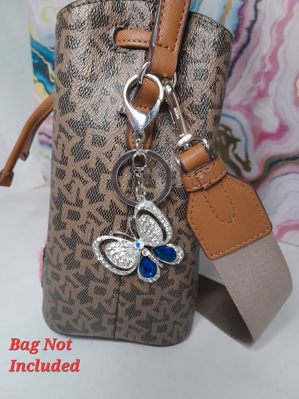 Bling Crystal Butterfly Keychain Purse Charm - Sapphire Blue - Bag Charm - Picture 3 of 5